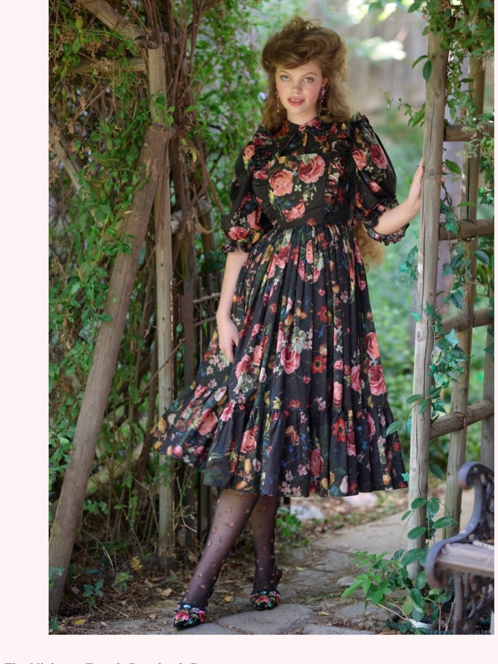 Selkie Black Floral Ruffle Long-Sleeve Maxi Dress size M - Picture 7 of 7